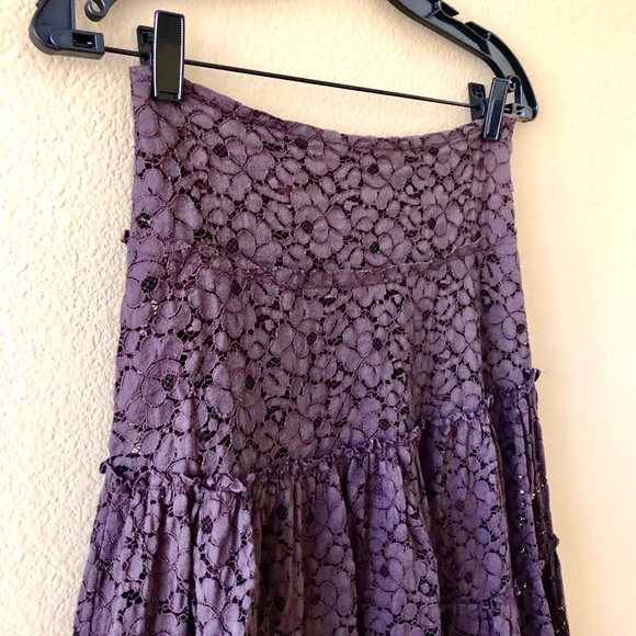 BEBE⚡️Chocolate Brown Lace Tier Boho Skirt_XS - Picture 4 of 9